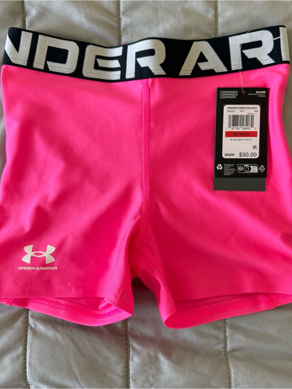 Under Armour Hot Pink Women's Compression Bike Shorts with Black Logo Waistband